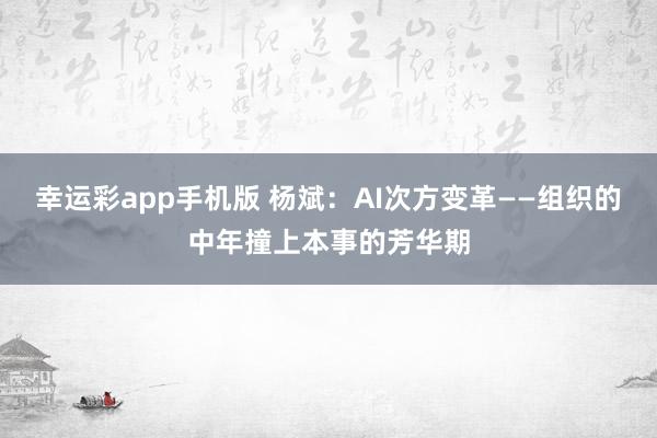 幸运彩app手机版 杨斌：AI次方变革——组织的中年撞上本事的芳华期