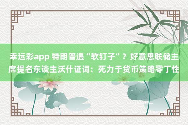 幸运彩app 特朗普遇“软钉子”？好意思联储主席提名东谈主沃什证词：死力于货币策略零丁性