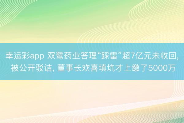 幸运彩app 双鹭药业答理“踩雷”超7亿元未收回， 被公开驳诘， 董事长欢喜填坑才上缴了5000万